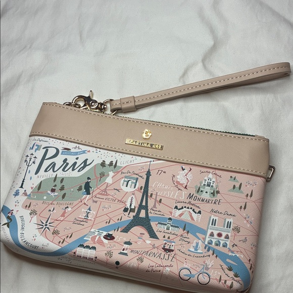 Spartina 449 Paris Map Wristlet - Cream and Pink 8.5” x 5.5” - Picture 2 of 6